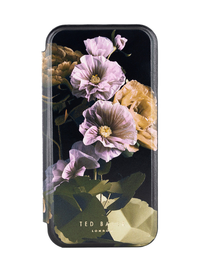 Ted Baker GLADII Black Paper Flowers Mirror Folio Phone Case for iPhone 14 Pro Max Gold Shell