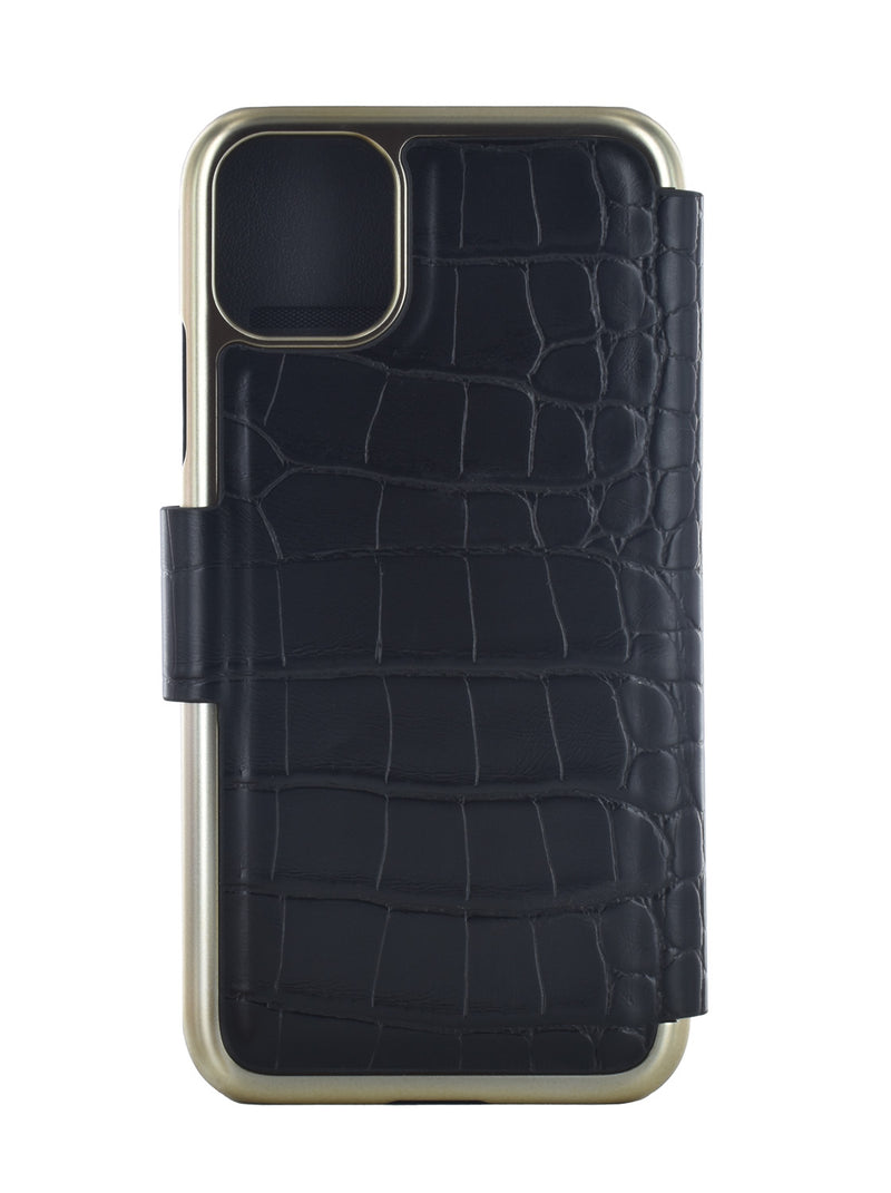 Ted Baker KHAILI Black Croc Dual Card Slot Folio Phone Case for iPhone 11 Gold Shell