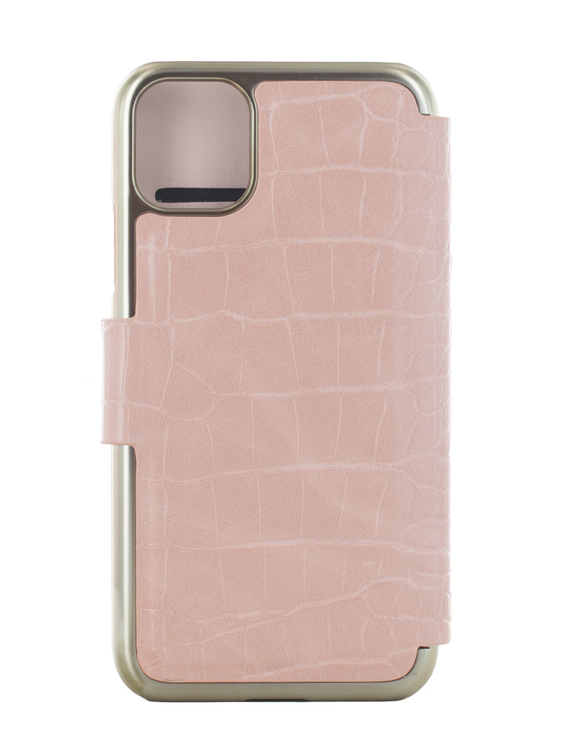 Ted Baker KHAILI Pink Croc Dual Card Slot Folio Phone Case for iPhone 11 Gold Shell