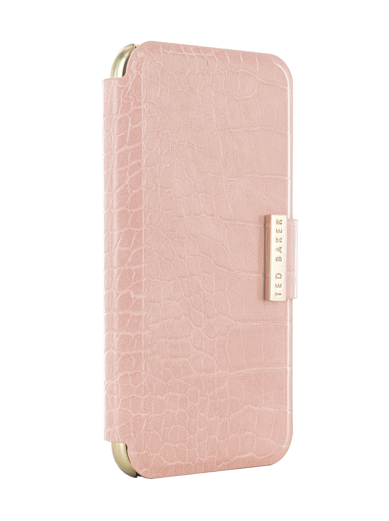 Ted Baker KHAILI Pink Croc Dual Card Slot Folio Phone Case for iPhone 11 Gold Shell