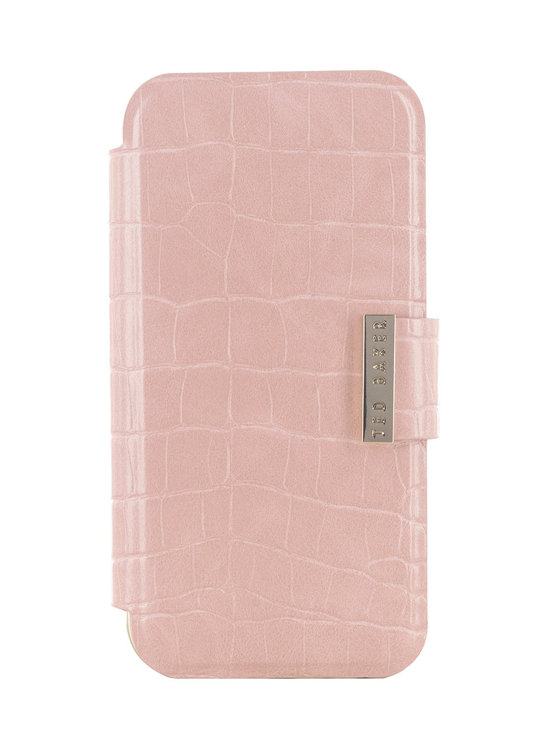 Ted Baker KHAILIA Pink Croc Dual Card Slot Folio Phone Case for iPhone 12 Gold Shell