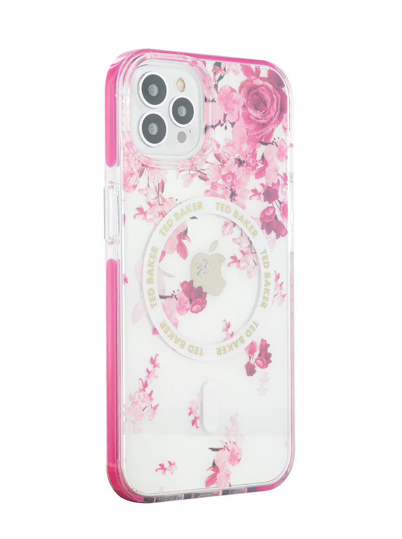 Ted Baker AZAMIA Clear Scattered Flowers Antishock Phone Case for iPhone 12 Pro Pink Bumper Compatible with MagSafe