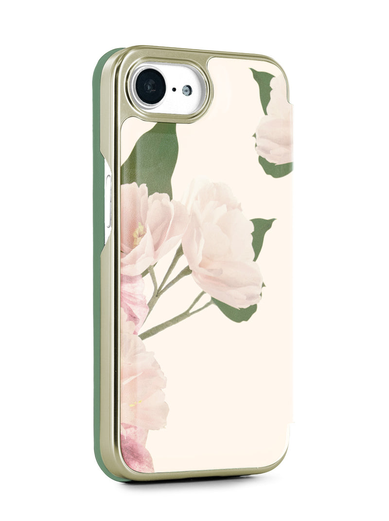 Ted Baker Cream Flower Placement Mirror Folio Phone Case for iPhone 16e Gold Shell