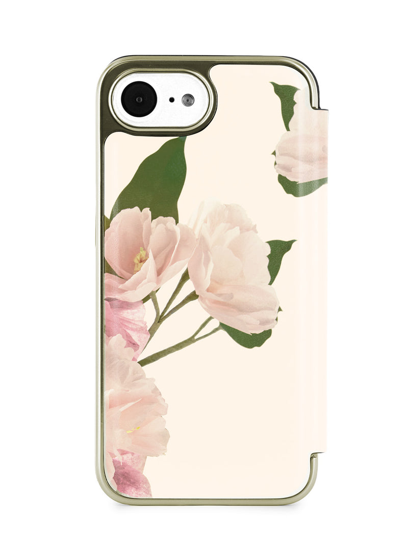 Ted Baker Cream Flower Placement Mirror Folio Phone Case for iPhone 16e Gold Shell
