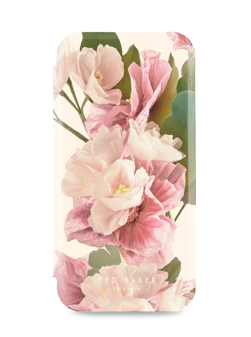 Ted Baker Cream Flower Placement Mirror Folio Phone Case for iPhone 16e Gold Shell