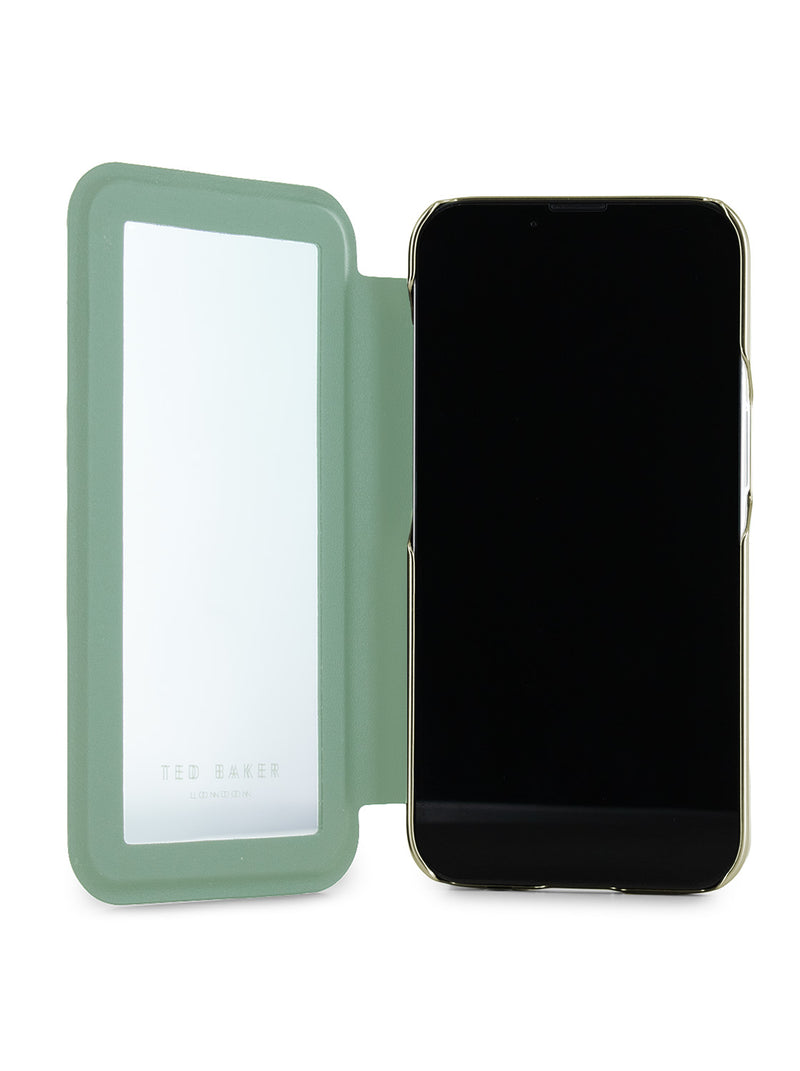 Ted Baker Cream Flower Placement Mirror Folio Phone Case for iPhone 16e Gold Shell