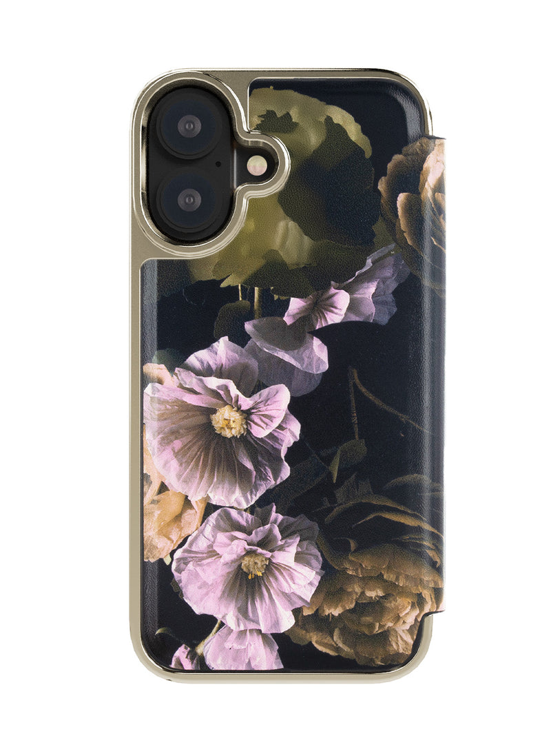 Ted Baker Black Paper Flowers Mirror Folio Phone Case for iPhone 17 Gold Shell