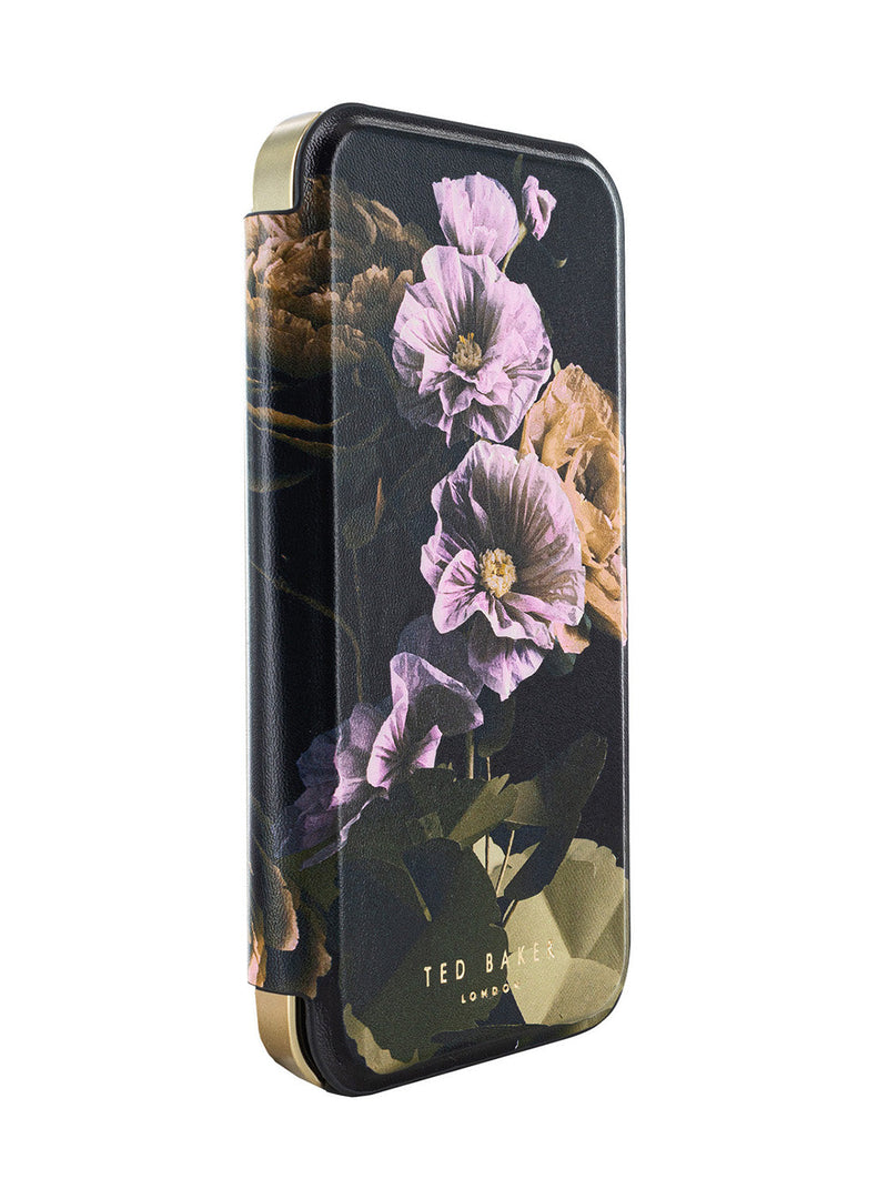 Ted Baker Black Paper Flowers Mirror Folio Phone Case for iPhone 17 Gold Shell