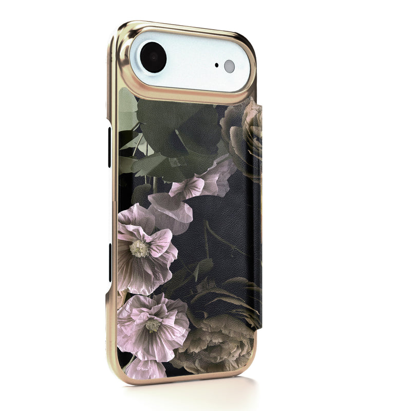 Ted Baker Black Paper Flowers Mirror Folio Phone Case for iPhone 17 Air Gold Shell