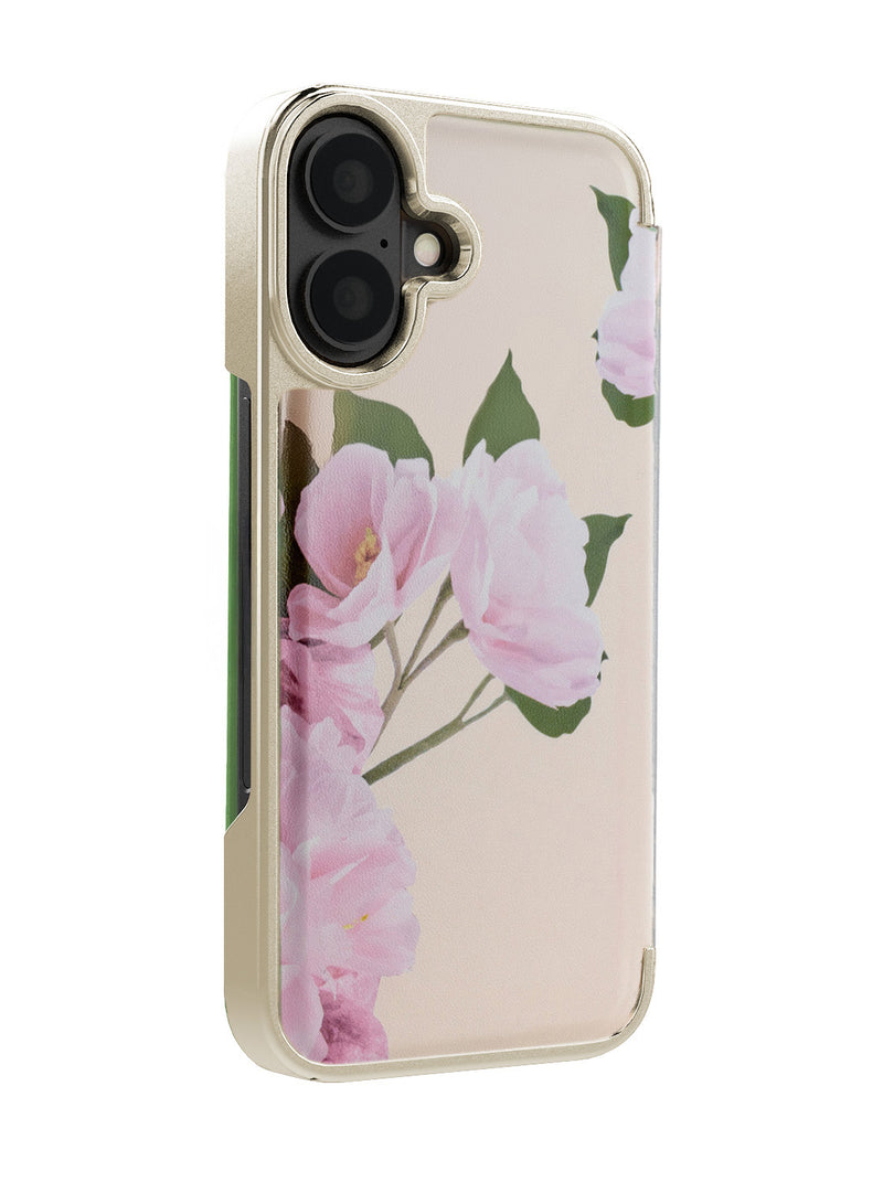 Ted Baker Cream Flower Placement Mirror Folio Phone Case for iPhone 17 Gold Shell