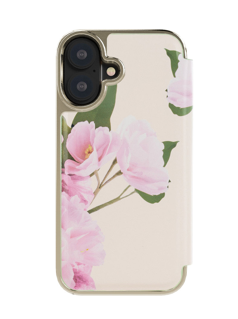 Ted Baker Cream Flower Placement Mirror Folio Phone Case for iPhone 17 Gold Shell