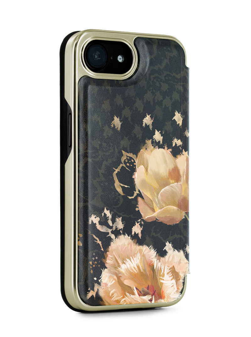 Ted Baker Orange Tulip Mirror Folio Phone Case for iPhone 16e Gold Shell