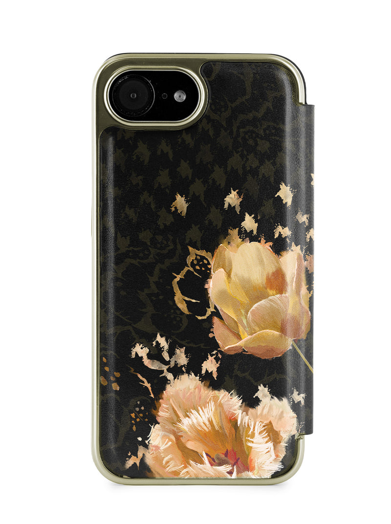 Ted Baker Orange Tulip Mirror Folio Phone Case for iPhone 16e Gold Shell