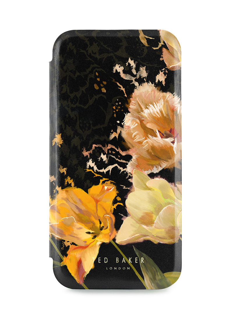 Ted Baker Orange Tulip Mirror Folio Phone Case for iPhone 16e Gold Shell