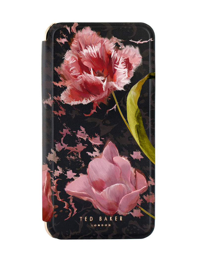 Ted Baker Pink Tulip Mirror Folio Phone Case for iPhone 17 Pro Gold Shell