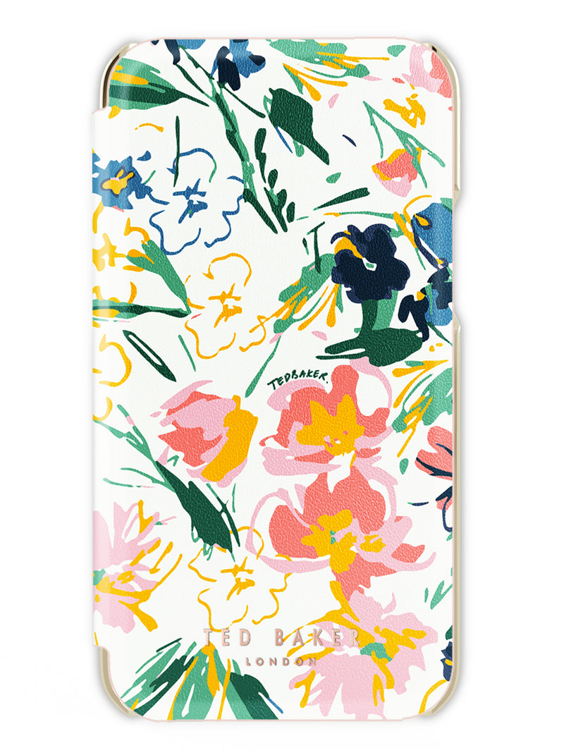 Ted Baker TIIA Folio Case for iPhone SE (2022 / 2020) - Sketchy Magnolia Cream Pale Gold