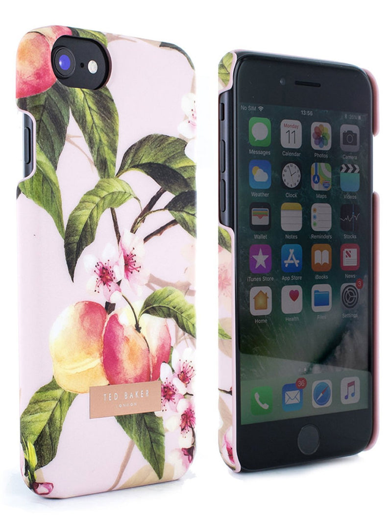 Front and back image of the Ted Baker Apple iPhone 8 / 7 / 6S phone case in Peach Blossom