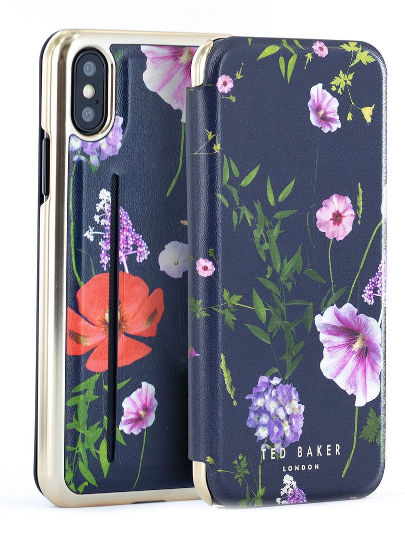Front and back image of the Ted Baker Apple iPhone XS / X phone case in Dark Blue
