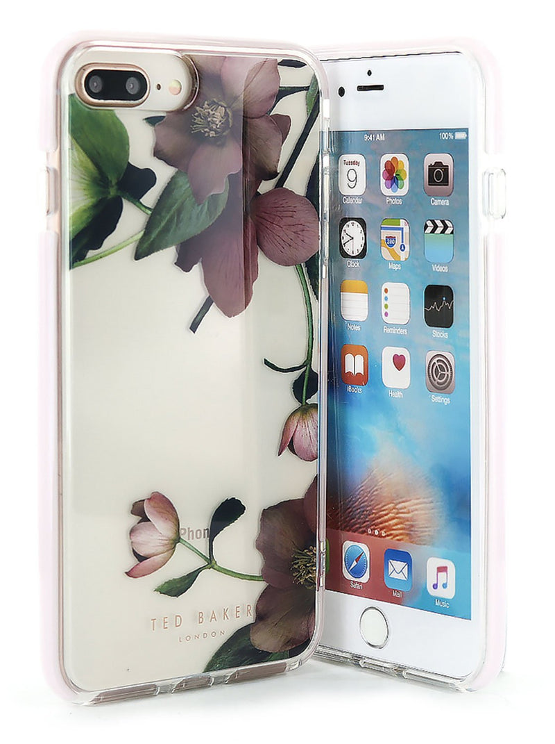 Front and back image of the Ted Baker Apple iPhone 8 Plus / 7 Plus phone case in Clear Print
