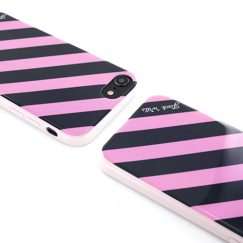 Jack Wills FLINT Hard Shell for iPhone SE (2020) / 8 / 7 / 6 - Diagonal Stripe Pink/Navy