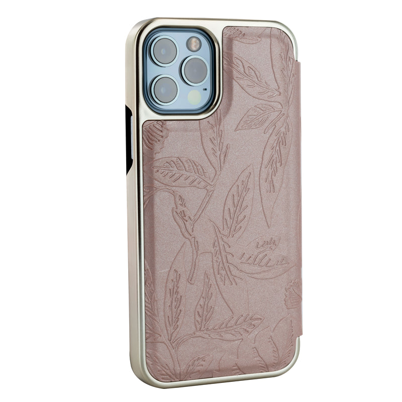 Ted Baker ABALEE Mirror Folio for iPhone 12 Pro Debossed Flowers Rose Gold