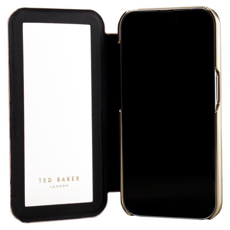 Ted Baker ABALETT Mirror Folio for iPhone 14 Pro Debossed Flowers Rose Gold