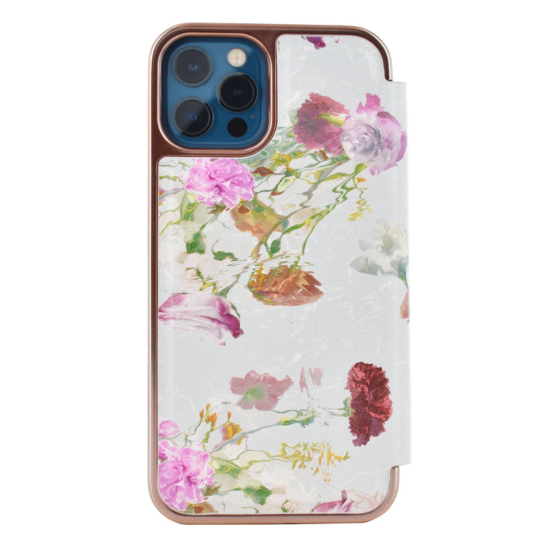 Ted Baker GWLADUS Mirror Folio for iPhone 12 Pro Water Floral Grey Rose Gold