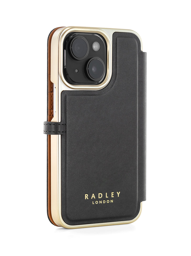 Radley Scotty Dog Embellished Book-style Flip Case for iPhone 13 with Four Card Slots - Black / Tan