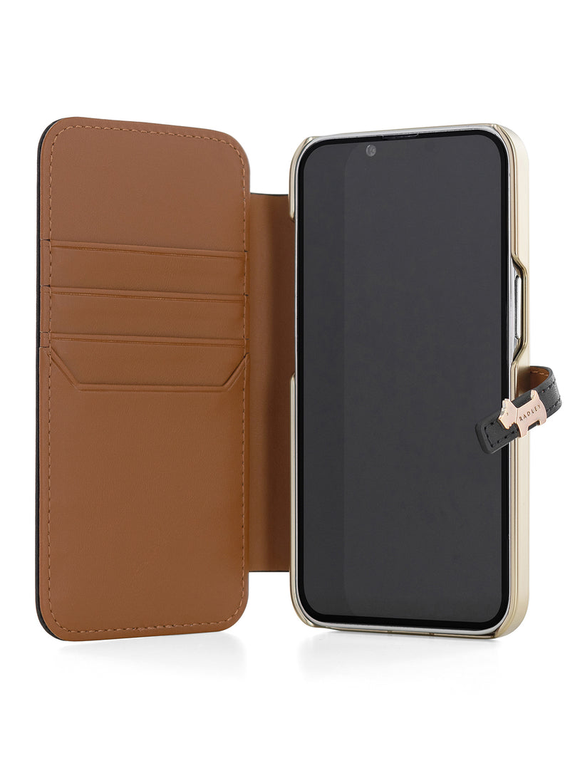 Radley Scotty Dog Embellished Book-style Flip Case for iPhone 13 Pro Max with Four Card Slots - Black / Tan