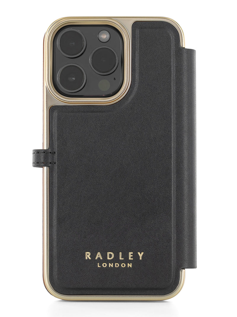 Radley Scotty Dog Embellished Book-style Flip Case for iPhone 14 Pro Max with Four Card Slots - Black / Tan