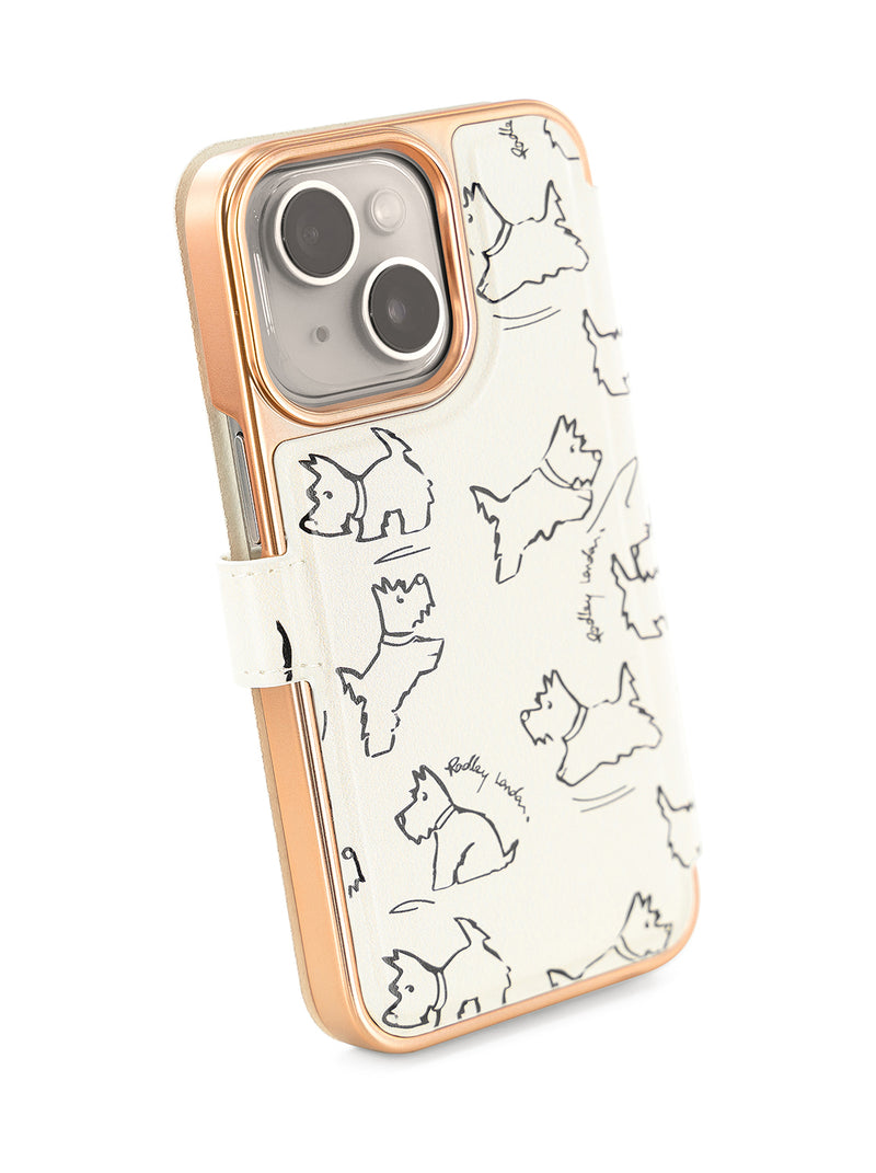 Radley Book-Style Flip Case for iPhone 13 with Two Card Slots - Sketch Street / Chalk