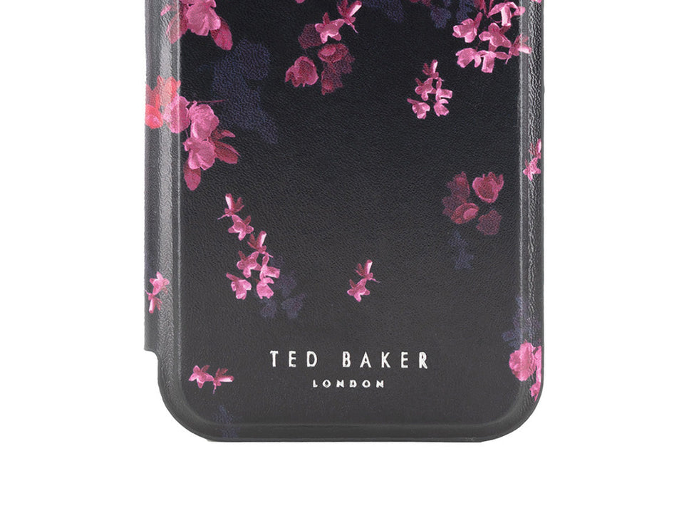 Ted Baker Black Flower Border Mirror Folio Phone Case for iPhone