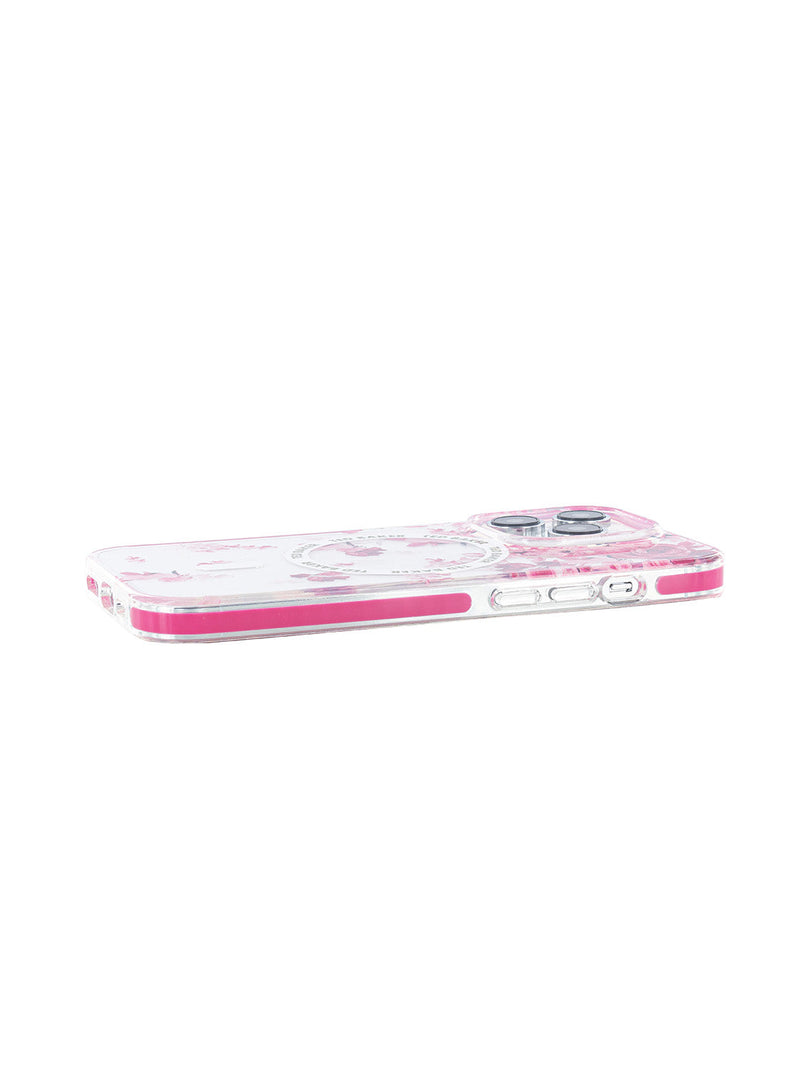 Ted Baker Clear Scattered Flowers Antishock Phone Case for iPhone 15 Pro Pink Bumper Compatible with MagSafe