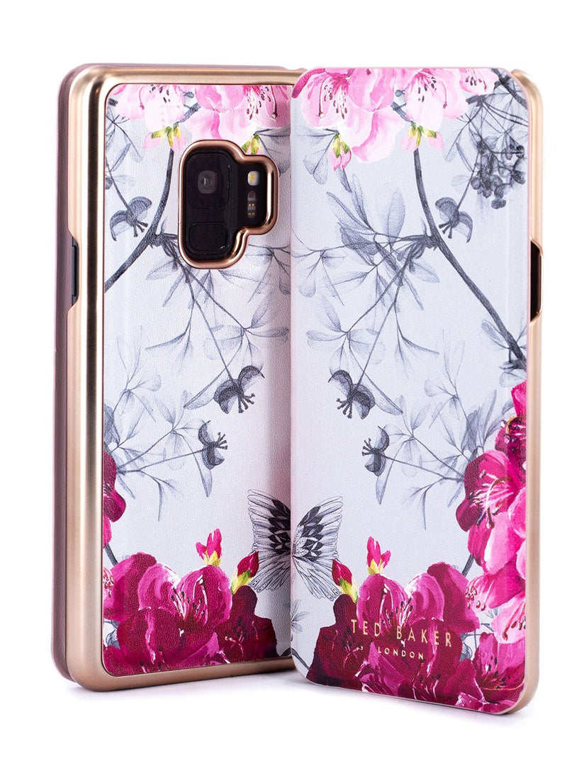 Front and back image of the Ted Baker Samsung Galaxy S9 phone case in Babylon Nickel