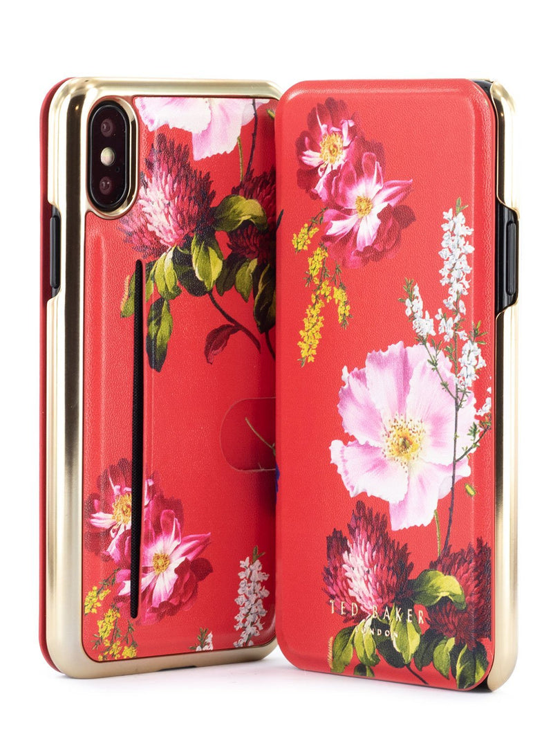 Front and back image of the Ted Baker Apple iPhone XS / X phone case in Berry Sundae Red