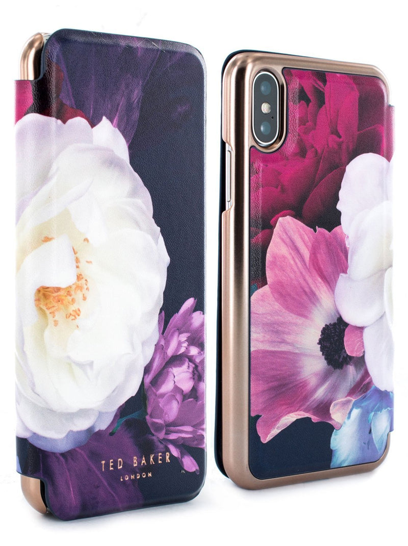 Front and back image of the Ted Baker Apple iPhone XS / X phone case in Dark Purple