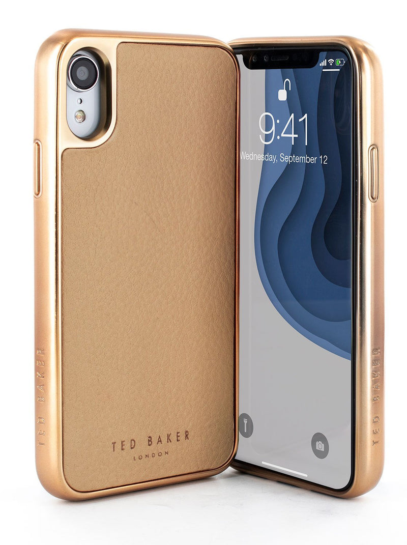 Front and back image of the Ted Baker Apple iPhone XR phone case in Taupe