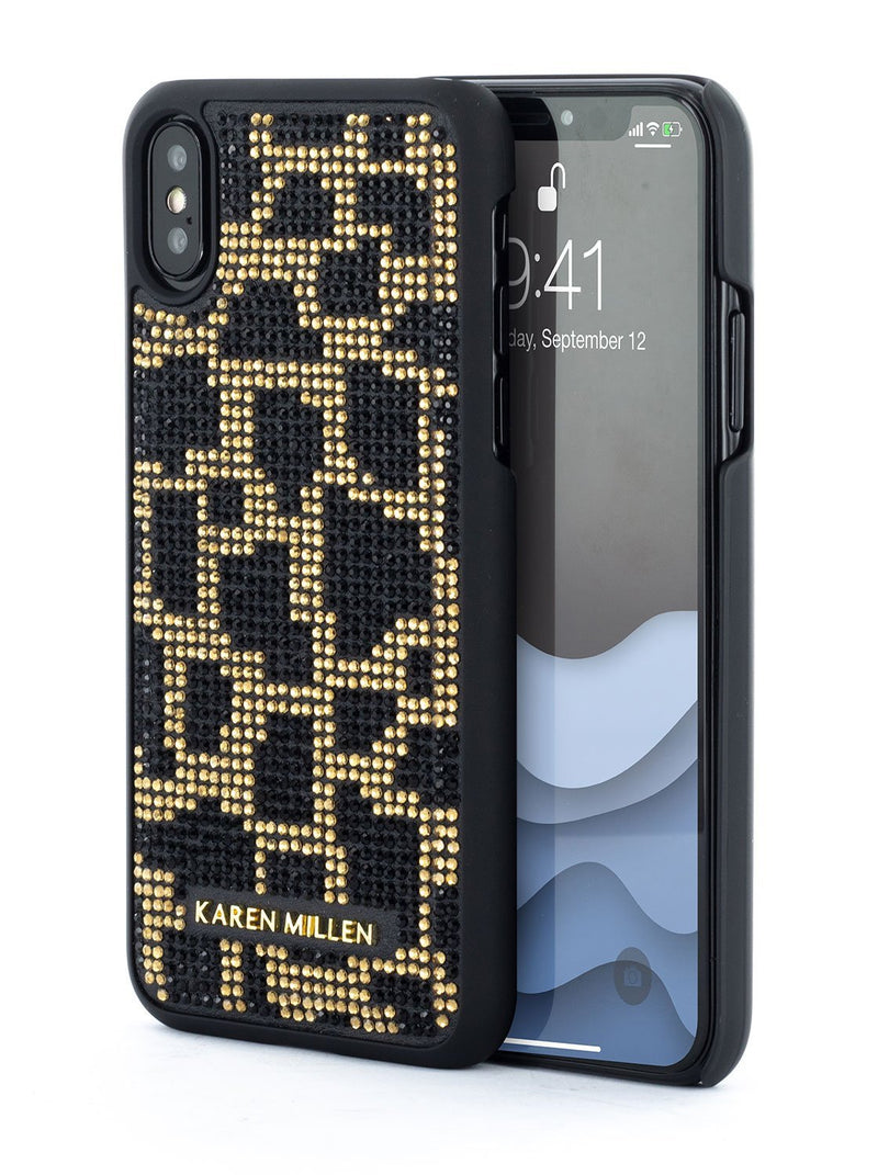Front and back image of the Karen Millen Apple iPhone XS / X phone case in Black