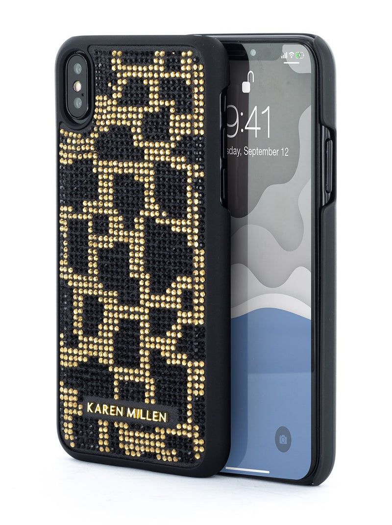 Front and back image of the Karen Millen Apple iPhone XS Max phone case in Black