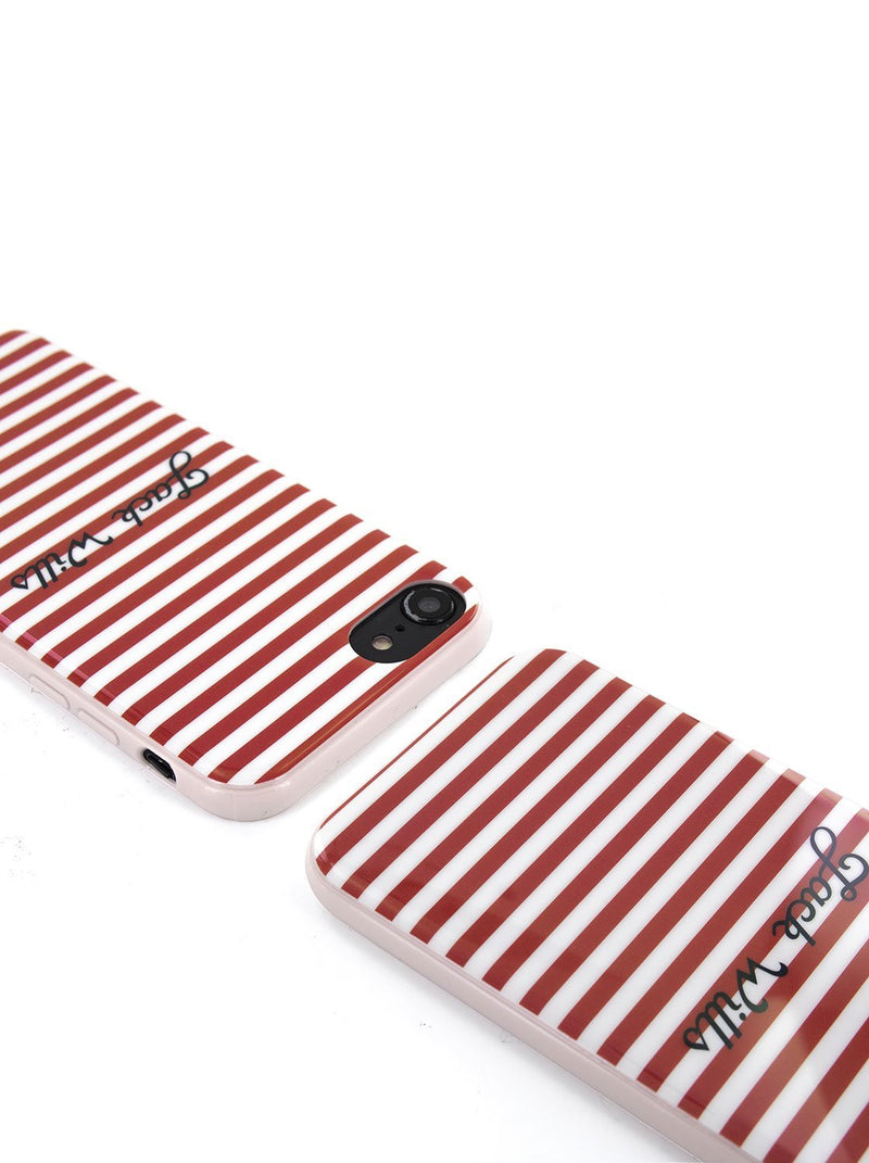 Top view image of the Jack Wills Apple iPhone 8 / 7 / 6S phone case in Red Stripe