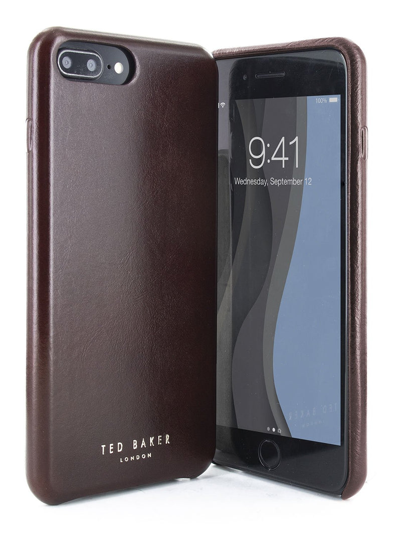 Front and back image of the Ted Baker Apple iPhone 8 Plus / 7 Plus phone case in Dark Brown