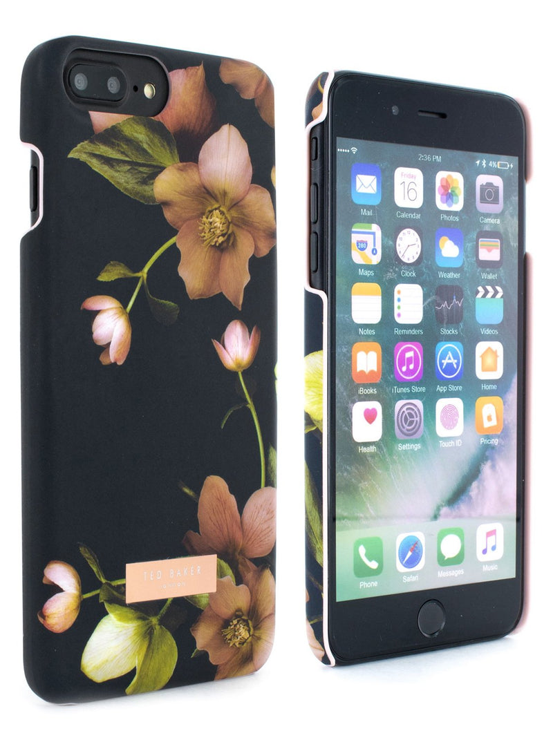 Front and back image of the Ted Baker Apple iPhone 8 Plus / 7 Plus phone case in Arboretum Black