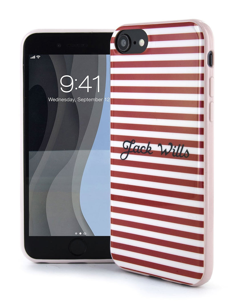 Front and back image of the Jack Wills Apple iPhone 8 / 7 / 6S phone case in Red Stripe